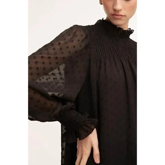 Rebecca Taylor Blouse Mock Neck Top Puff Sleeve Black Size XS New With Tag - Picture 3 of 4